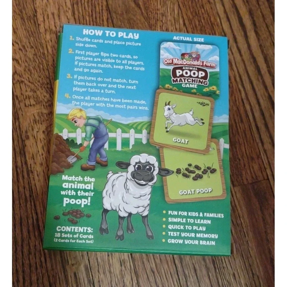 MasterPieces Old MacDonald's Farm Animal Poop Matching Game 36 Cards Ages 3+